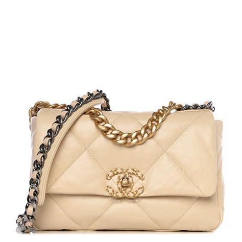 chanel 19c light beige mini flap bag|Chanel 19 size comparison.